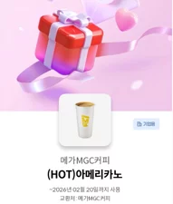 메가커피 아메리카노 교환권 (유효기간: 2월 20일)